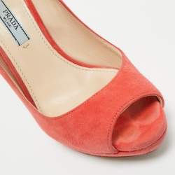 Pre Owned Prada Pink Suede Peep Toe Platform Pumps Size 36.5