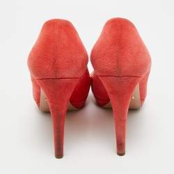 Pre Owned Prada Pink Suede Peep Toe Platform Pumps Size 36.5