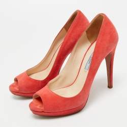 Pre Owned Prada Pink Suede Peep Toe Platform Pumps Size 36.5