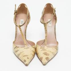 Pre Owned Prada Cream/Black Lizard T Strap Pumps Size 37