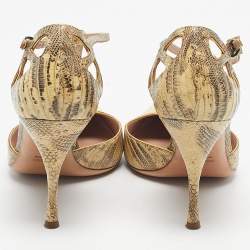 Pre Owned Prada Cream/Black Lizard T Strap Pumps Size 37