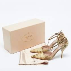 Pre Owned Prada Cream/Black Lizard T Strap Pumps Size 37