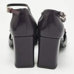 Pre Owned Prada Purple Leather Mary Jane Block Pumps Size 34.5
