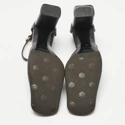 Pre Owned Prada Purple Leather Mary Jane Block Pumps Size 34.5