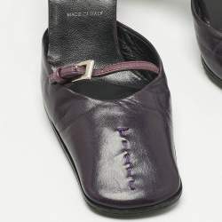 Pre Owned Prada Purple Leather Mary Jane Block Pumps Size 34.5