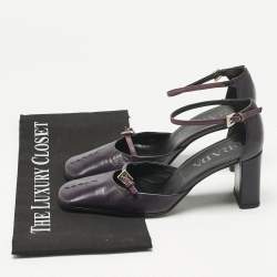 Pre Owned Prada Purple Leather Mary Jane Block Pumps Size 34.5