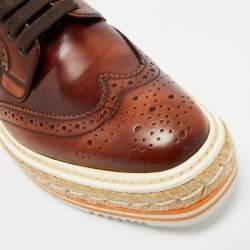 Pre Owned Prada Brown Brogue Leather Oxford Espadrille Sneakers Size 37.5