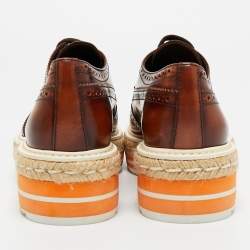 Pre Owned Prada Brown Brogue Leather Oxford Espadrille Sneakers Size 37.5