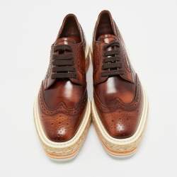 Pre Owned Prada Brown Brogue Leather Oxford Espadrille Sneakers Size 37.5