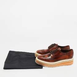 Pre Owned Prada Brown Brogue Leather Oxford Espadrille Sneakers Size 37.5