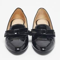 Pre Owned Prada Black Patent Leather Bow Smoking Slippers Size 39