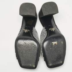 Pre Owned Prada Black Satin Crystal Embellished Logo Slide Sandals Size 37