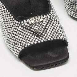 Pre Owned Prada Black Satin Crystal Embellished Logo Slide Sandals Size 37