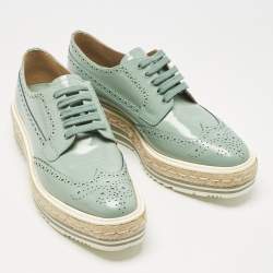 Pre Owned Prada Blue Brogue Leather Oxford Espadrille Sneakers Size 39