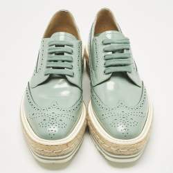 Pre Owned Prada Blue Brogue Leather Oxford Espadrille Sneakers Size 39
