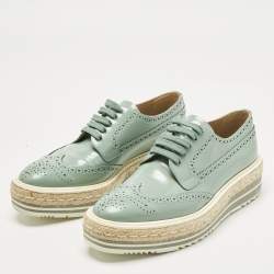 Pre Owned Prada Blue Brogue Leather Oxford Espadrille Sneakers Size 39