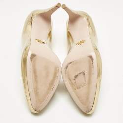 Pre Owned Prada Gold  Leather Pointed Toe Pumps Size 42