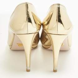 Pre Owned Prada Gold  Leather Pointed Toe Pumps Size 42