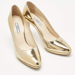Pre Owned Prada Gold  Leather Pointed Toe Pumps Size 42