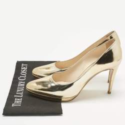 Pre Owned Prada Gold  Leather Pointed Toe Pumps Size 42