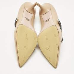 Pre Owned Prada Beige Leather Pointed Toe Mary Jane Bow Pumps Size 38