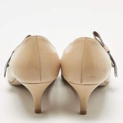 Pre Owned Prada Beige Leather Pointed Toe Mary Jane Bow Pumps Size 38