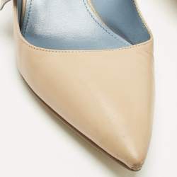 Pre Owned Prada Beige Leather Pointed Toe Mary Jane Bow Pumps Size 38