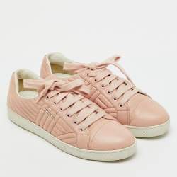 Pre Owned Prada Blush Pink Quilted Leather Low Top Sneakers Size 38.5