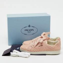 Pre Owned Prada Blush Pink Quilted Leather Low Top Sneakers Size 38.5
