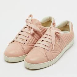 Pre Owned Prada Blush Pink Quilted Leather Low Top Sneakers Size 38.5