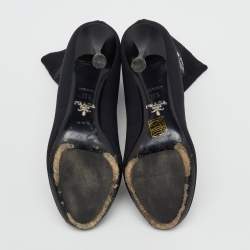 Pre Owned Prada Black Knit Fabric Logo Sock Ankle Booties Size 36.5