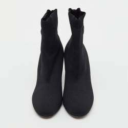 Pre Owned Prada Black Knit Fabric Logo Sock Ankle Booties Size 36.5