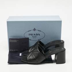 Pre Owned Prada Black Quilted Leather Block-Heel Slide Sandals Size 37