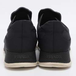 Pre Owned Prada Navy Blue Neoprene Crystal Embellished Slip On Sneakers Size 37.5