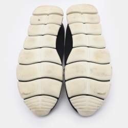 Pre Owned Prada Navy Blue Neoprene Crystal Embellished Slip On Sneakers Size 37.5