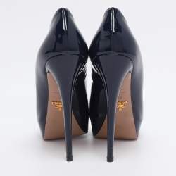 Pre Owned Prada Blue Patent Leather Platform Pumps Size 38