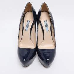 Pre Owned Prada Blue Patent Leather Platform Pumps Size 38