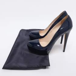 Pre Owned Prada Blue Patent Leather Platform Pumps Size 38