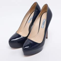Pre Owned Prada Blue Patent Leather Platform Pumps Size 38