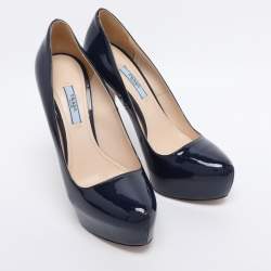 Pre Owned Prada Blue Patent Leather Platform Pumps Size 38