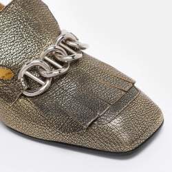 Pre Owned Prada Gold Metalic Leather Fringe Chain Detail Moccasins Size 38