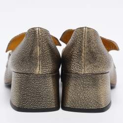 Pre Owned Prada Gold Metalic Leather Fringe Chain Detail Moccasins Size 38