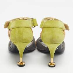 Pre Owned Prada Green/Grey Suede and Leather T Strap Pumps Size 37