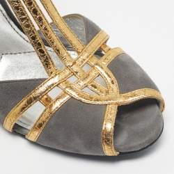 Pre Owned Prada Green/Grey Suede and Leather T Strap Pumps Size 37