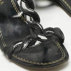 Pre Owned Prada Black Patent Leather Wedge Ankle Strap Sandals Size 37