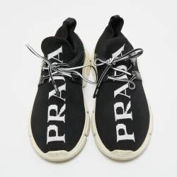 Pre Owned Prada Black Fabric and Leather Trainer  Lace Up Sneakers Size 36