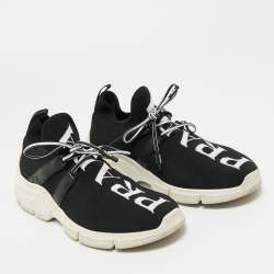 Pre Owned Prada Black Fabric and Leather Trainer  Lace Up Sneakers Size 36