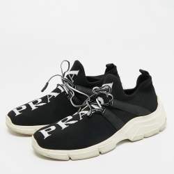 Pre Owned Prada Black Fabric and Leather Trainer  Lace Up Sneakers Size 36