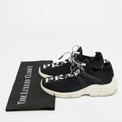 Pre Owned Prada Black Fabric and Leather Trainer  Lace Up Sneakers Size 36