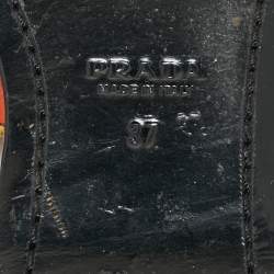 Pre Owned صندل برادا جلد برتقالي لامع مسطح مقاس 37